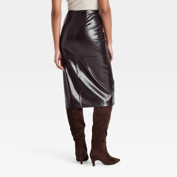Women's Size 2 Brown Faux Leather Midi Skirt - A New Day - Picture 6 of 10